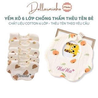 <Tổng hợp> Yếm xô THÊU TÊN bé giữ ấm cổ cho bé sơ sinh đến 2 tuổi, yếm 6 lớp chất liệu cotton an toàn