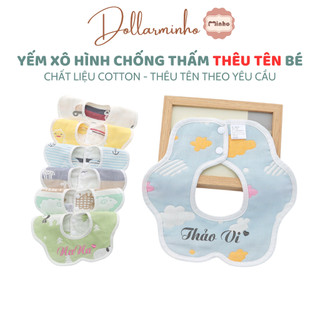 <Tổng hợp> Yếm xô THÊU TÊN bé giữ ấm cổ cho bé sơ sinh đến 2 tuổi, yếm 6 lớp chất liệu cotton an toàn