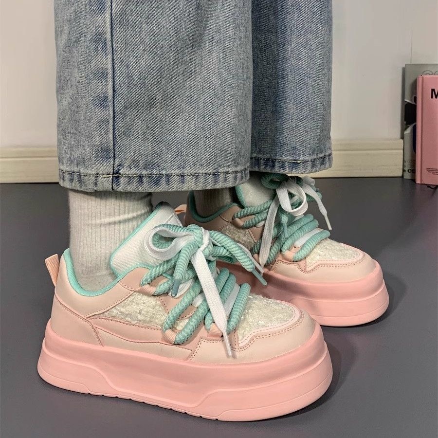 (Sẵn hồng 36) Giày Thể Thảo Sneaker Đế Độn Basic Ulzzang Xinh Xắn
