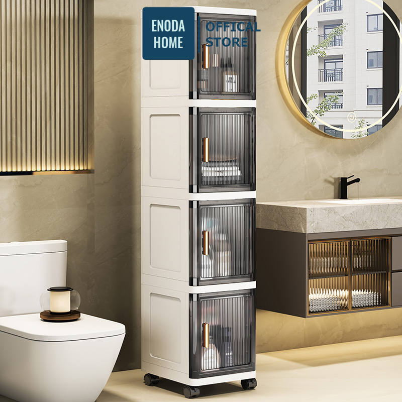Tủ Nhựa Cao Cấp Phòng Tắm ENODA HOME, Tủ Đựng Đồ Nhà Tắm Đa Năng Cửa Lật Trong Suốt TUN006