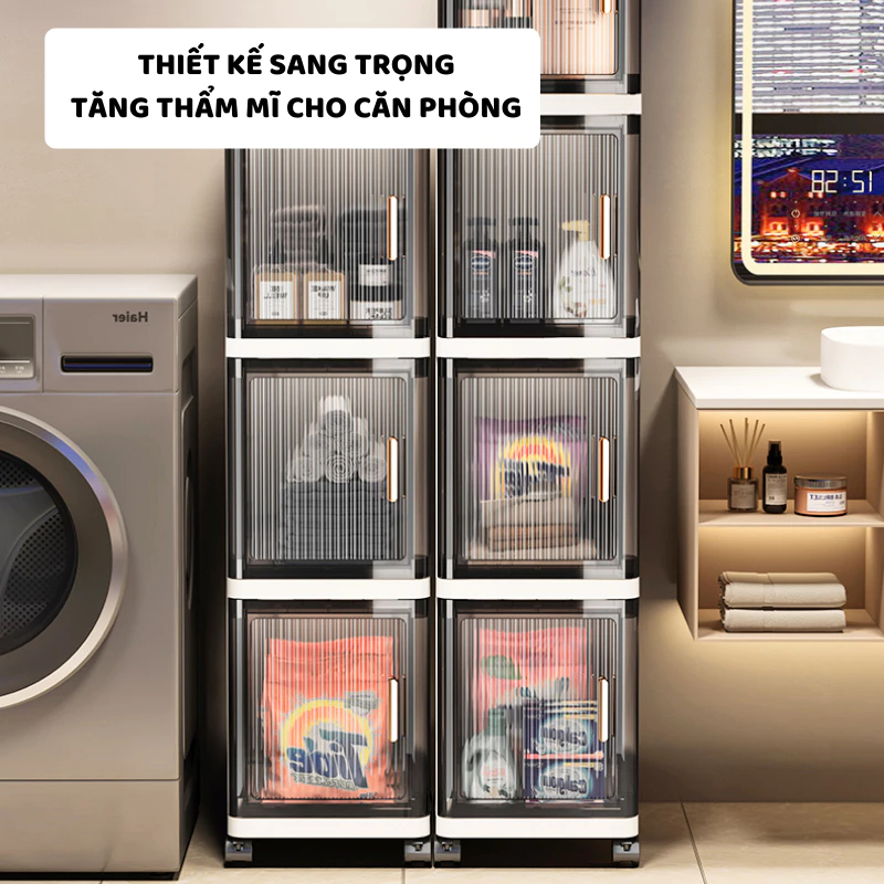 Tủ Nhựa Cao Cấp Phòng Tắm ENODA HOME, Tủ Đựng Đồ Nhà Tắm Đa Năng Cửa Lật Trong Suốt TUN006