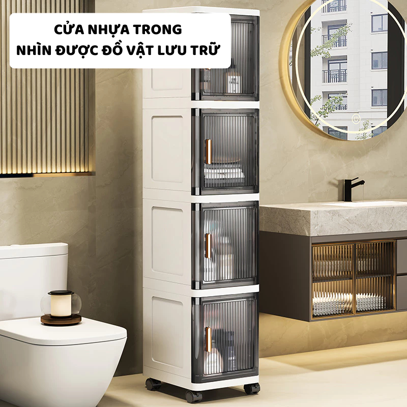 Tủ Nhựa Cao Cấp Phòng Tắm ENODA HOME, Tủ Đựng Đồ Nhà Tắm Đa Năng Cửa Lật Trong Suốt TUN006
