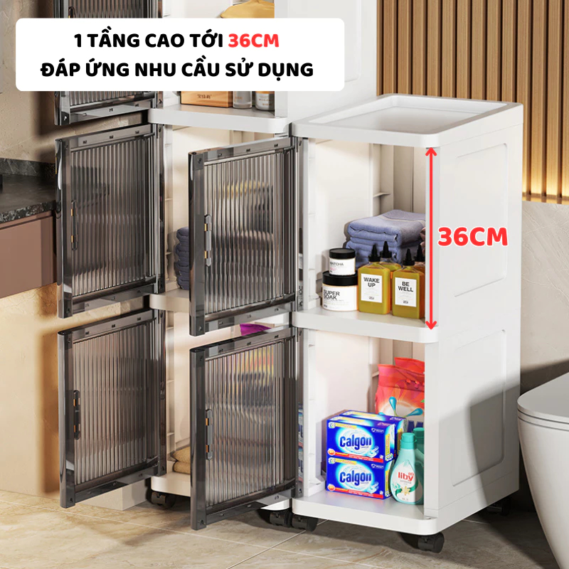 Tủ Nhựa Cao Cấp Phòng Tắm ENODA HOME, Tủ Đựng Đồ Nhà Tắm Đa Năng Cửa Lật Trong Suốt TUN006