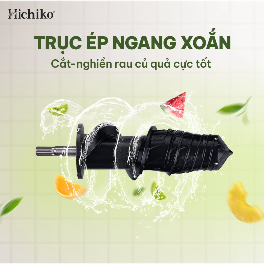 Máy ép chậm trục ngang cổ to Hichiko HC - 3404, miệng cối rộng 7.5 cm dễ dàng ép nguyên quả