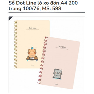 KLONG - Sổ Dot Line lò xo đơn A4 200 trang 100/76; MS: 598 ♥ Sổ Kẻ ngang size to viết được nhiều, soạn bài, soạn giáo án