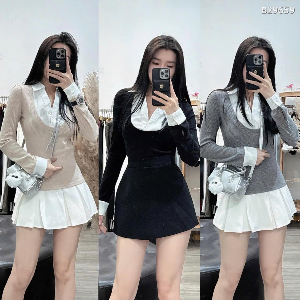 Áo len nữ chất tăm pha cổ sơ mi chất liệu cao cấp Jumito, áo nữ dài tay chất thun tăm mềm mịn nhiều màu HCOM3115