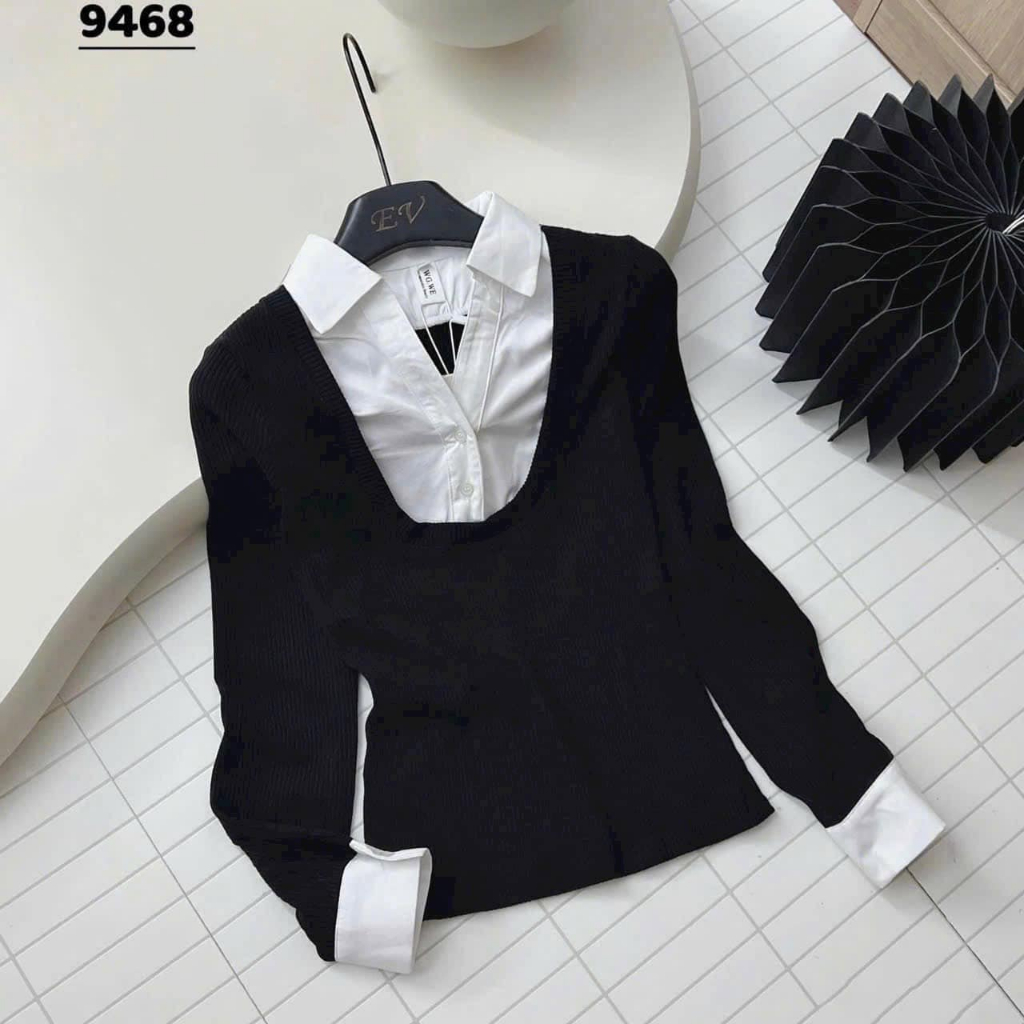 Áo len nữ chất tăm pha cổ sơ mi chất liệu cao cấp Jumito, áo nữ dài tay chất thun tăm mềm mịn nhiều màu HCOM3115