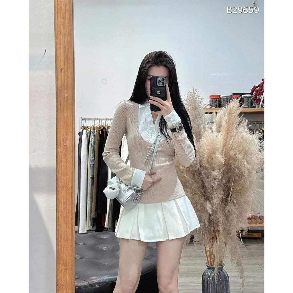 Áo len nữ chất tăm pha cổ sơ mi chất liệu cao cấp Jumito, áo nữ dài tay chất thun tăm mềm mịn nhiều màu HCOM3115