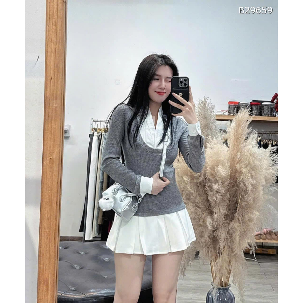Áo len nữ chất tăm pha cổ sơ mi chất liệu cao cấp Jumito, áo nữ dài tay chất thun tăm mềm mịn nhiều màu HCOM3115