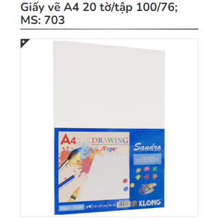 KLONG - Giấy vẽ A4 / A3 Trắng Tự Nhiên (Kem) 20 Tờ/ Túi 100/76; MS: 703; 704 ♥ Mindmap, Tranh Kỷ Niệm Học Sinh Sinh Viên