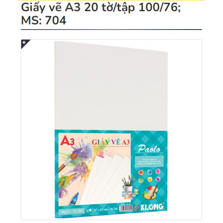 KLONG - Giấy vẽ A4 / A3 Trắng Tự Nhiên (Kem) 20 Tờ/ Túi 100/76; MS: 703; 704 ♥ Mindmap, Tranh Kỷ Niệm Học Sinh Sinh Viên