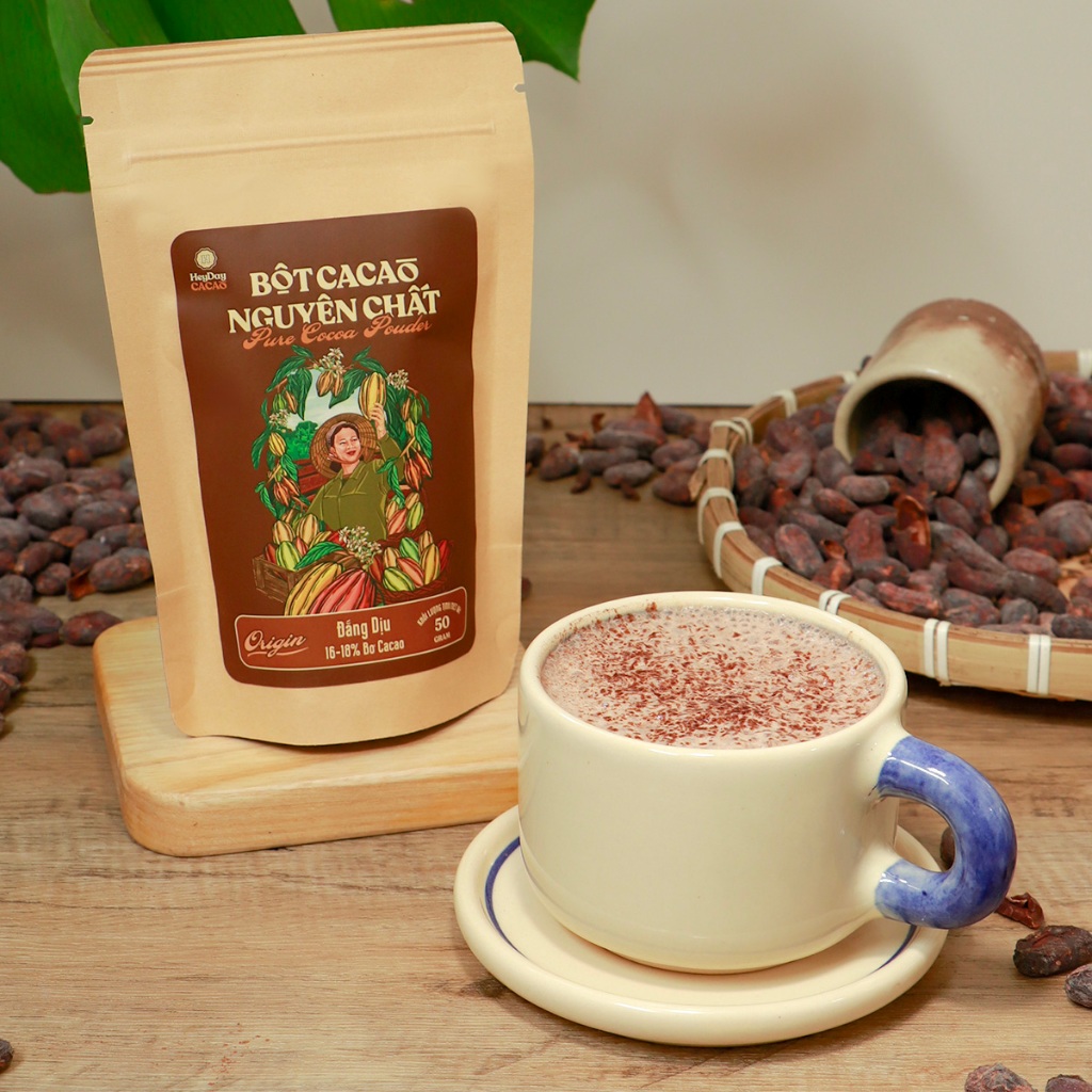 Ảnh Bột cacao nguyên chất Việt Nam 100% không đường Heyday - Dòng Origin thượng hạng - Túi giấy zip 50g 2