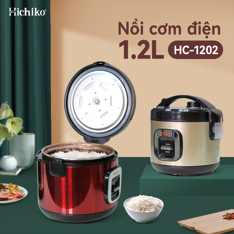 Nồi Nấu Cơm điện 1.2L Hichiko HC - 1202 dành cho gia đình từ 4 - 6 người, lòng niêu siêu chống dính
