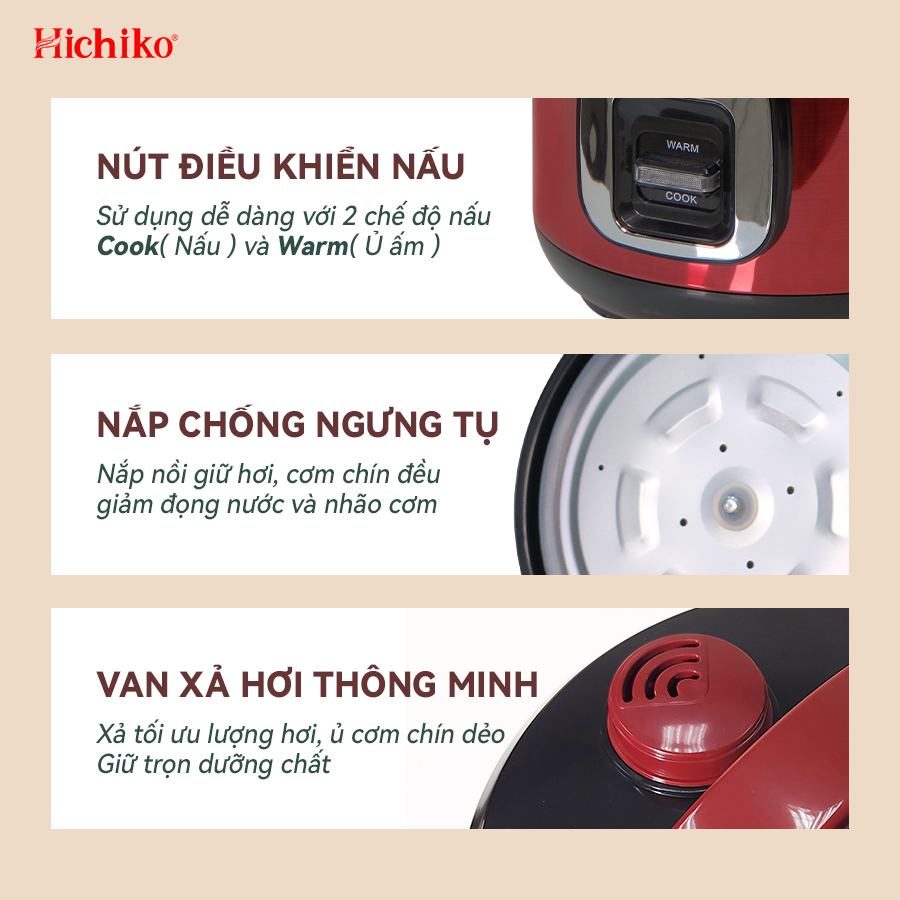 Nồi Nấu Cơm điện 1.2L Hichiko HC - 1202 dành cho gia đình từ 4 - 6 người, lòng niêu siêu chống dính