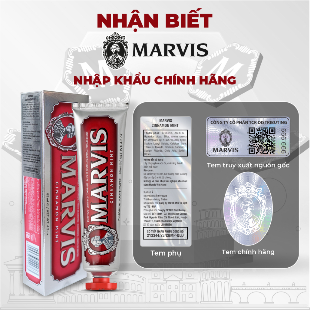 Kem Đánh Răng Marvis Ý Classic Với 9 Hương Vị Cổ Điển, Loại Bỏ Mảng Bám, Giúp Răng Trắng Sáng Hơi Thở Thơm Mát