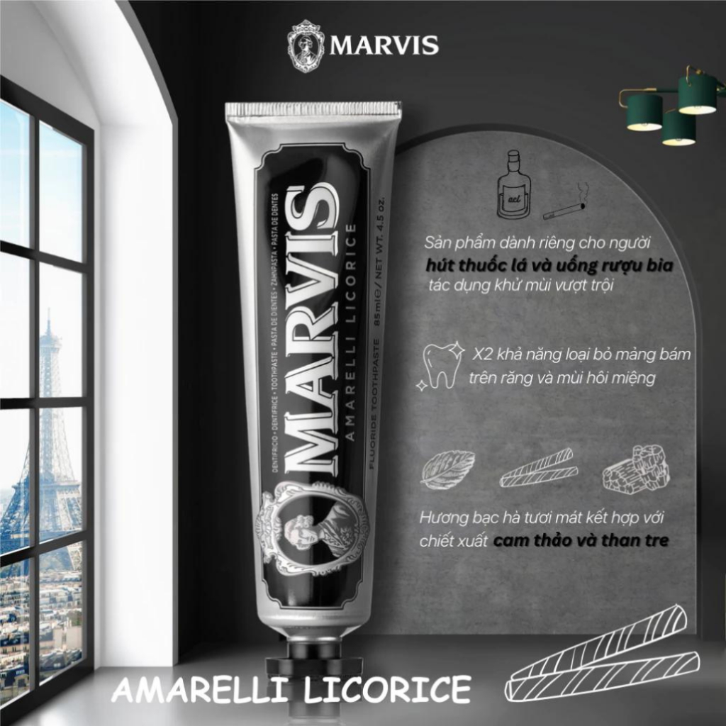 Kem Đánh Răng Marvis Ý Classic Với 9 Hương Vị Cổ Điển, Loại Bỏ Mảng Bám, Giúp Răng Trắng Sáng Hơi Thở Thơm Mát