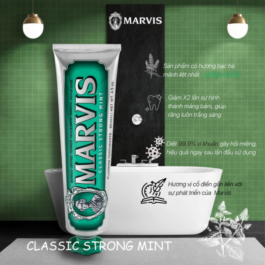 Kem Đánh Răng Marvis Ý Classic Với 9 Hương Vị Cổ Điển, Loại Bỏ Mảng Bám, Giúp Răng Trắng Sáng Hơi Thở Thơm Mát