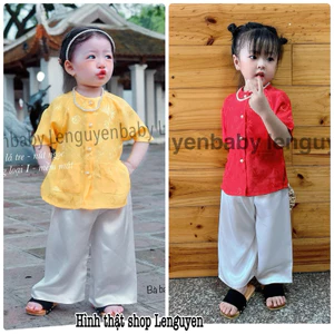 Bộ quần áo bé gái (7-35kg) áo Gấm quần Lụa mềm mại, cho bé mặc đi học, đi chơi