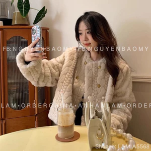 Áo LÔNG NỮ CÚC VÀNG sang chảnh Hàng Quảng Châu (kèm VIDEO & ẢNH THẬT) 2 lớp chần bông MÀU KEM Order big size