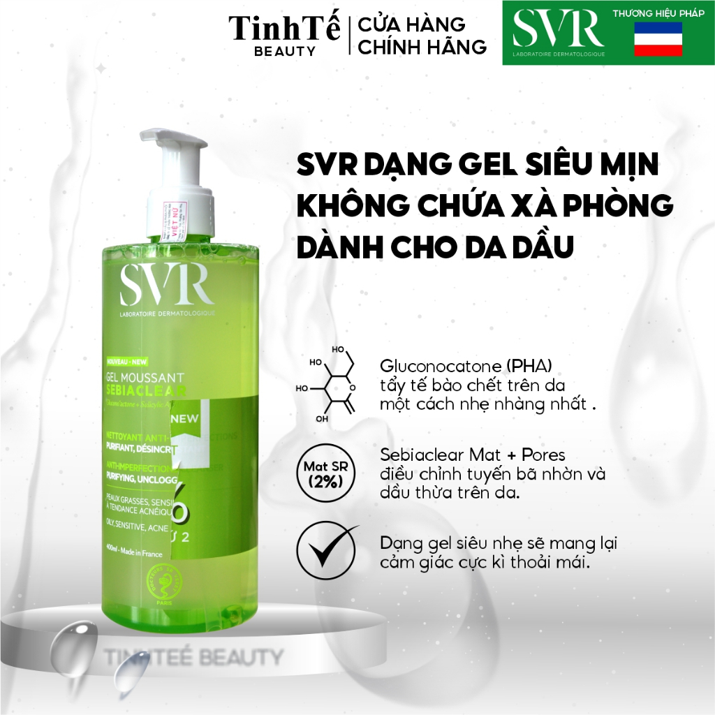 Ảnh Sữa rửa mặt chứa PHA dành cho da hỗn hợp, da dầu mụn SVR Sebiaclear Gel Moussant 400ml 1