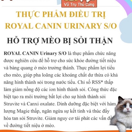 Thức ăn hạt Royal Canin Urinary S/O hỗ trợ cho mèo bị sỏi thận