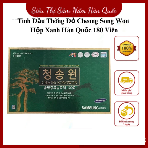 Tinh Dầu Thông Đỏ Cheong Song Won Hộp Xanh Hàn Quốc 180 Viên - Chống tai biến, mỡ máu, tiểu đường