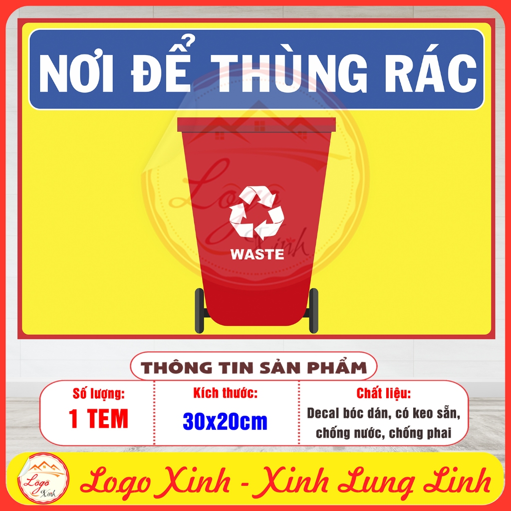 LOGO TEM STICKER VỊ TRÍ NƠI ĐỂ THÙNG RÁC, TRASH RECYCLE BIN PLACE- DÙNG ...