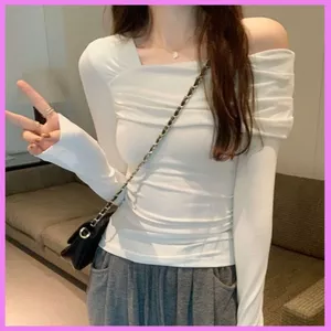 Áo Thun Trễ Vai Dài Tay RANSHI Thiết Kế Lệch Vai Ôm Body Sexy Dễ Phối Chất Thun Gân Dày Dặn
