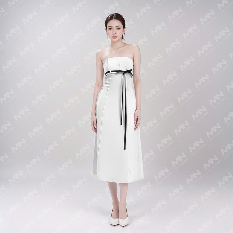 Ảnh Đầm dự tiệc MINA dáng suông dài midi thiết kế cúp ngực chất KaKi quyến rũ sang trọng MN244 1
