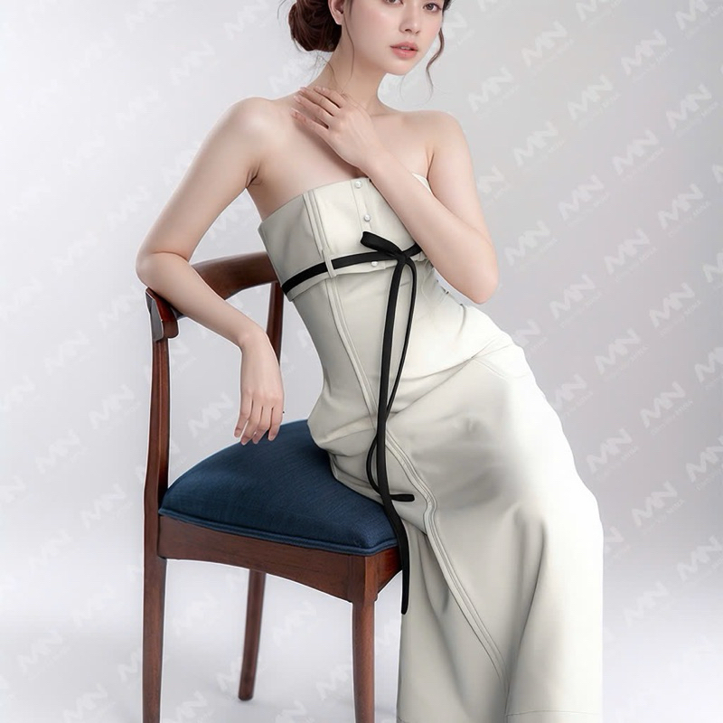 Ảnh Đầm dự tiệc MINA dáng suông dài midi thiết kế cúp ngực chất KaKi quyến rũ sang trọng MN244 4