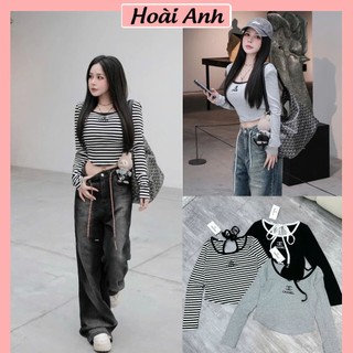 Áo Body Croptop Thêu Chaneo Dài Tay Hở Lưng Áo Nữ Dáng Ngắn Ôm Body Sexy Freesize