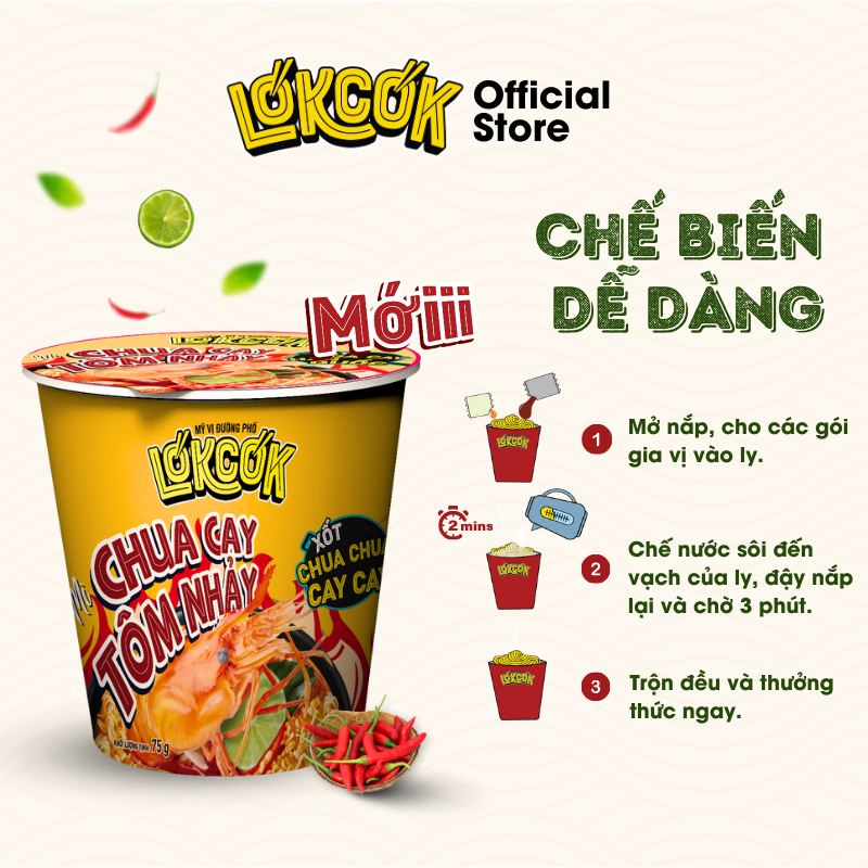 [Chính Hãng] Thùng 24 Ly Mì Nước Chua Cay Tôm Nhảy LOKCOK Thùng 24 Ly x 68G - HSD còn 3 tháng