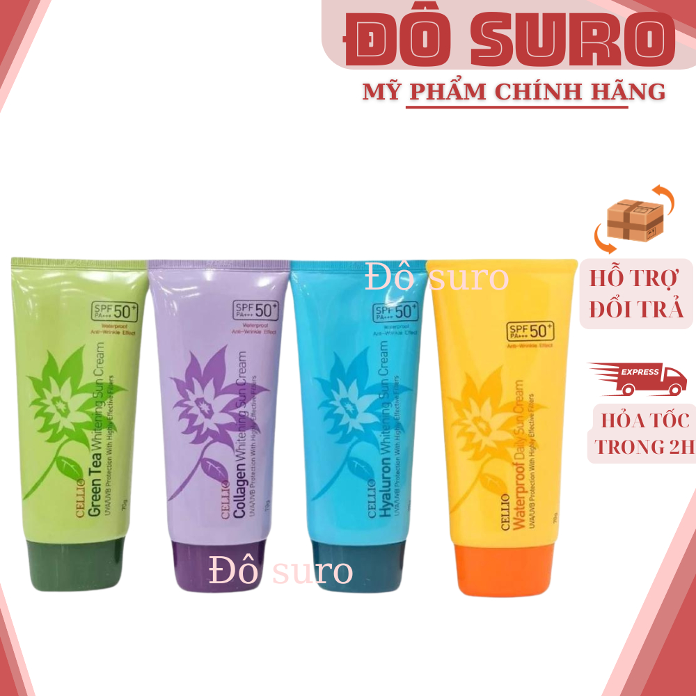Kem chống nắng Cellio Hàn Quốc SPF 50 PA+++ Green Tea, Colagen, Waterproof Daily