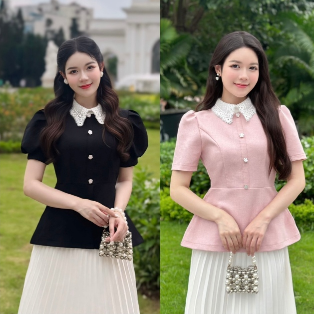 Marie Set - Set váy áo nữ cổ ren chân váy dập ly trắng tiểu thư thanh ...