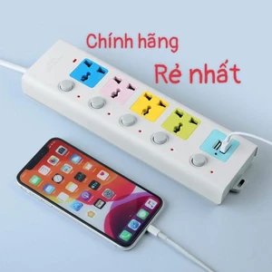 Ổ điện đa năng sạc nhanh, tự ngắt dây nối dài, thông minh chịu tải cao 2200w