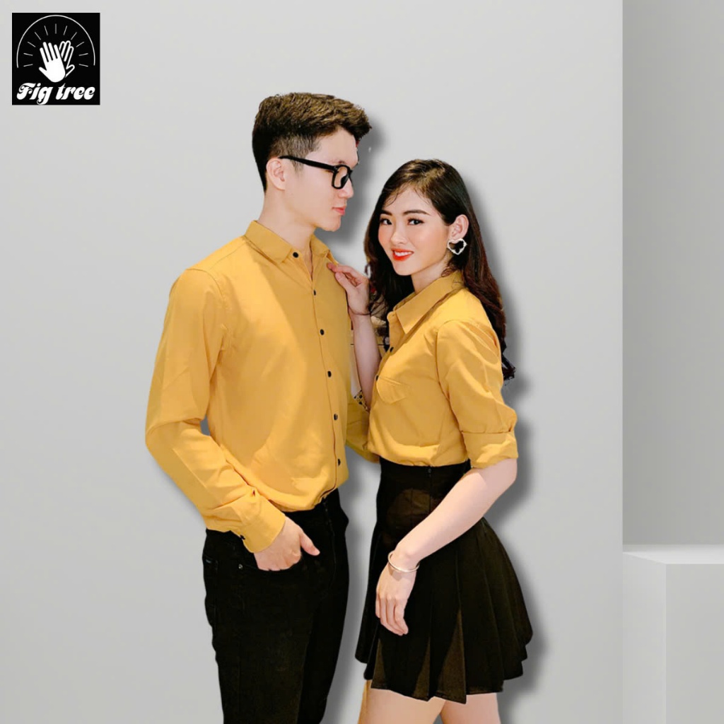 Set Áo Sơ Mi Đôi Fig Tree Màu Vàng Cho Couple ( có bigsize )
