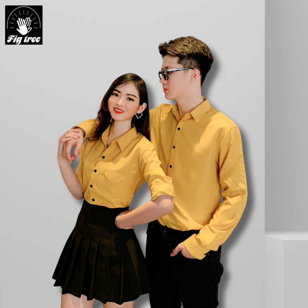 Set Áo Sơ Mi Đôi Fig Tree Màu Vàng Cho Couple ( có bigsize )