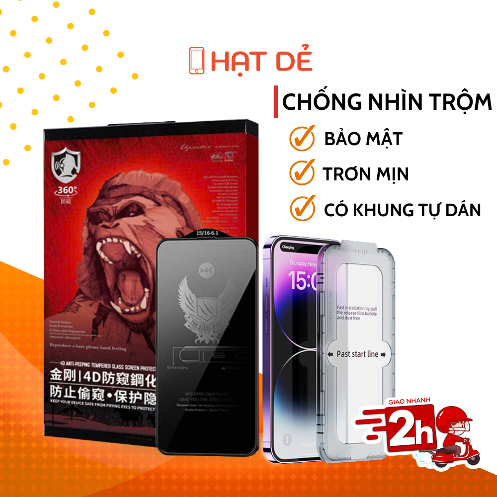 Kính Cường Lực Chống Nhìn Trộm 4D WTP-012 WEKOME Cho iphone 11/12/13/14/15/16/Pro/Plus/Pro Max/X/Xs/XR/XsMax