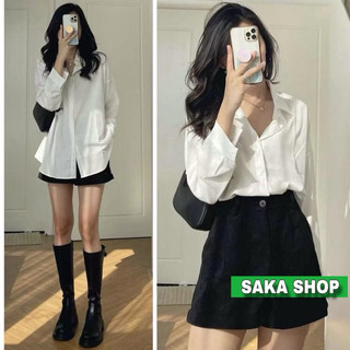 Áo sơ mi trắng nữ tay dài kate Hàn không nhăn mịn mát