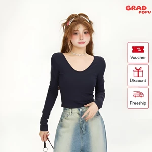 Áo thun nữ dài tay GRADPOPU PAT55 chất thun co giãn thiết kế cổ V dáng ôm gợi cảm nhiều màu basic