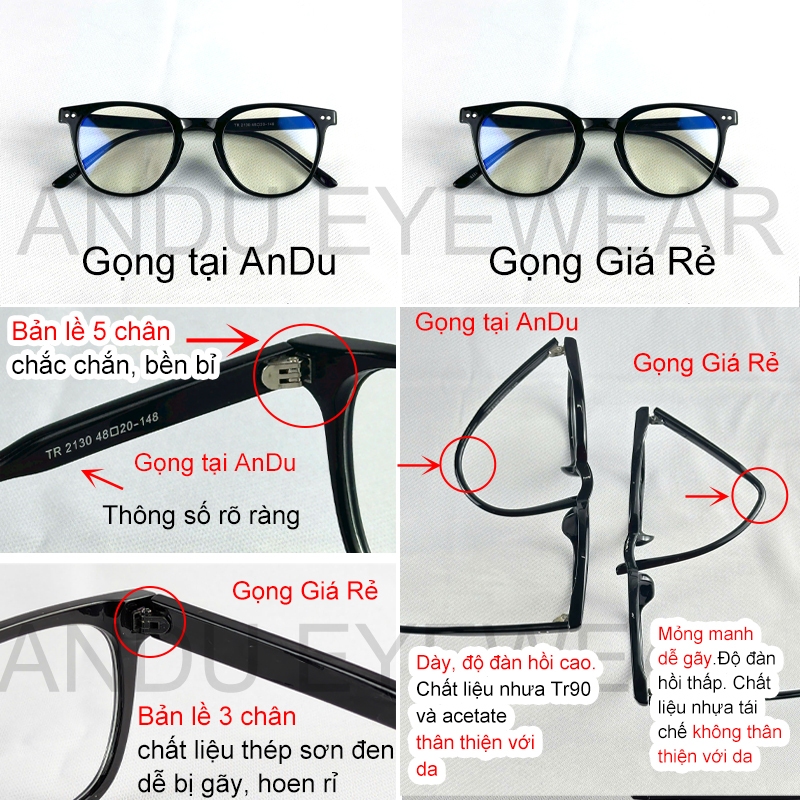 Ảnh Gọng kính cận thời trang nam nữ ANDU EYEWEAR dáng vuông LUTTO chất liệu nhựa cứng cáp - 2130 2
