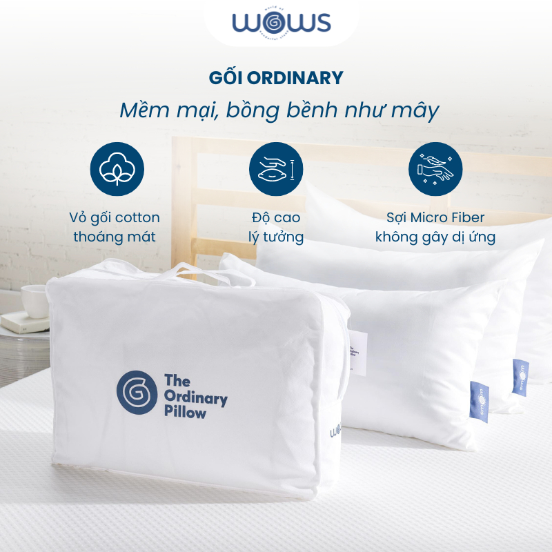 Ảnh WOWS - Gối Ngủ Cao Cấp The Ordinary - Sợi Microfiber Chống Dị Ứng -  Bồng Bềnh, Êm Ái 1