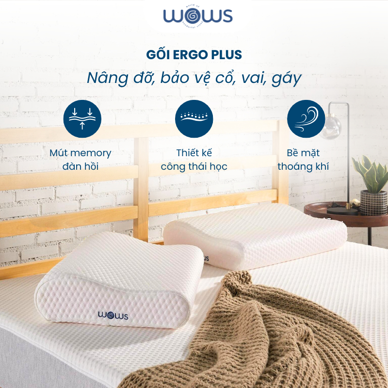 Ảnh WOWS - Gối Memory Foam Cao Cấp Ergo+ - Gối Công Thái Học Nâng Đỡ Cổ Vai Gáy - Thiết Kế Lượn Sóng 1