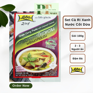 Hộp Cà ri Xanh Thái Nước Cốt Dừa 2 trong 1 hiệu Lobo. Green Curry Creamed Coconut --> Cari Xanh hộp giấy 2:1