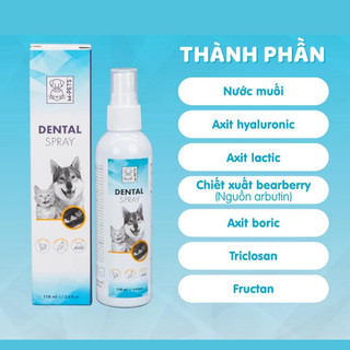 Nước xịt vệ sinh răng miệng chó mèo Dental Spay M-pets chai118ml tan mảng bám ngừa sâu răng vi khuẩn