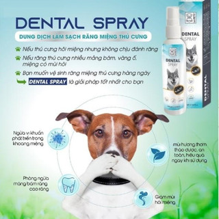 Nước xịt vệ sinh răng miệng chó mèo Dental Spay M-pets chai118ml tan mảng bám ngừa sâu răng vi khuẩn