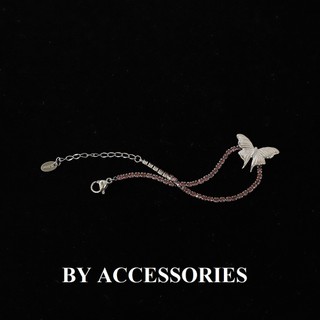 Lắc tay nữ titan đá màu hồng tím phối mặt hình bướm không gỉ WB2417 BY ACCESSORIES