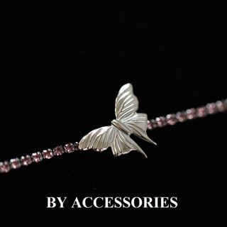 Lắc tay nữ titan đá màu hồng tím phối mặt hình bướm không gỉ WB2417 BY ACCESSORIES