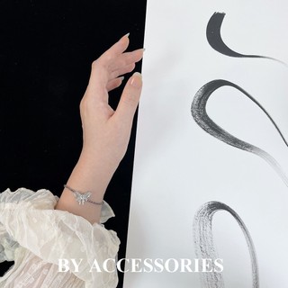 Lắc tay nữ titan đá màu hồng tím phối mặt hình bướm không gỉ WB2417 BY ACCESSORIES