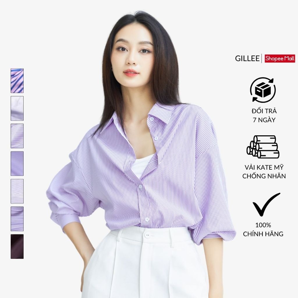 Áo Sơ Mi Nữ GILLEE Oversized Vải Kate Mỹ Tím Sang Trọng | Mua Ngay!